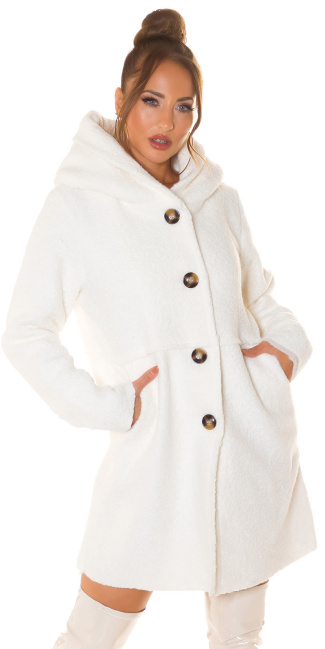 Beautiful Boucle Look coat with hood Cream
